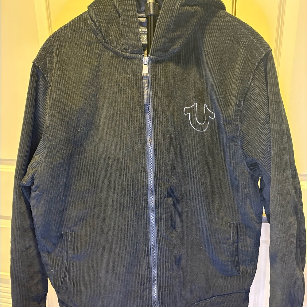True Religion Black Corduroy Hooded Zip Jacket